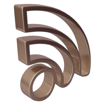 A 3D, metallic, brown RSS feed icon. png