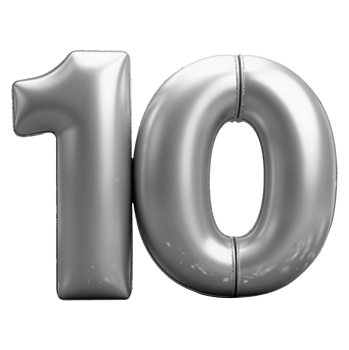 Silver metallic balloon numbers 10 are featured in this graphic png