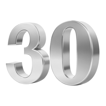The image shows the silver metallic number 30 png