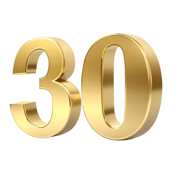 An icon of the number thirty, in gold coloring. png