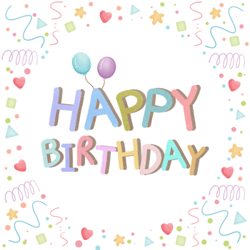 Happy birthday text colorful with confetti and balloon clipart png