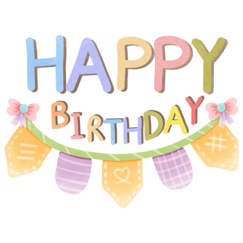 Happy birthday text colorful with banner flag clipart png