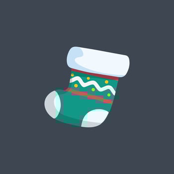 Green sock with motif in flat design. vector