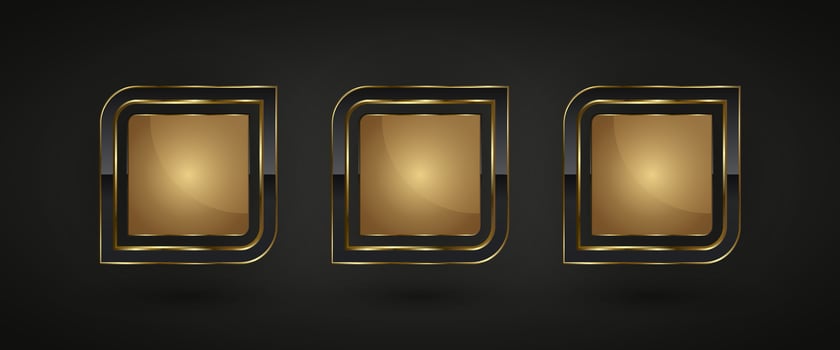 Set of three Luxury special geometrical shape of symbol with gold stoke around it used for high level and premium value concepts, illustration design vector