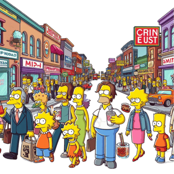 Cartoon Family Walking Down a Busy Street Surrounded by a Crowd png