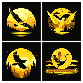 Set of color illustrations with different flying birds vector