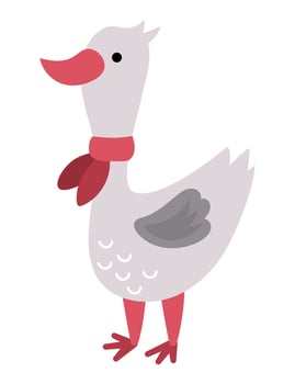 Goose in red scarf. Domestic or farm bird illustration. Cute character icon isolated on white background. French symbol picture vector