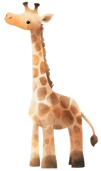 Watercolor giraffe animal isolated on transparent background, baby illustration png