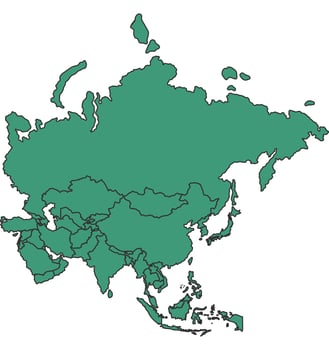 Green Asia simple map with states border outline illustration vector