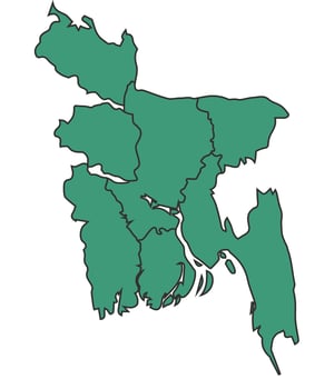Green Bangladesh simple map with states border outline illustration vector