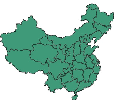 Green China simple map with states border outline illustration vector
