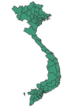 Green Vietnam simple map with states border outline illustration vector