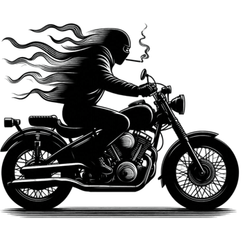 Person Riding a Motorcycle Wearing a Black Jacket with Long Flowing Hair png