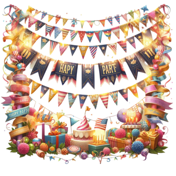 Collection of Confetti and Decorative Elements with Banners and Ribbons png