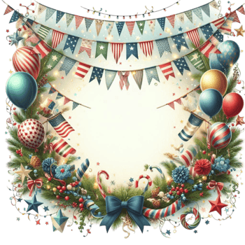 Festive Wreath with Patriotic Bunting and a Bow png
