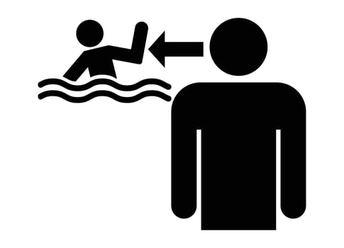 Lifeguard Saving Drowning Swimmer Silhouette Illustration vector