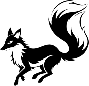 Artistic Representation of a Playful Bushy-Tailed Black Fox. . png