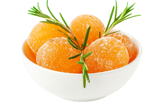 Bright Orange Sorbet Dessert Garnished with Mint. png