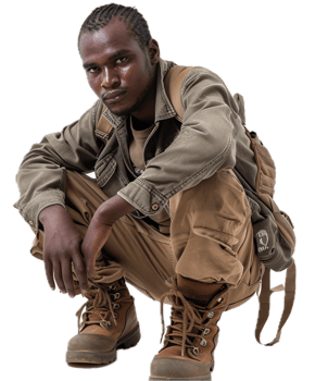 Confident man wearing boots and cargo pants. png