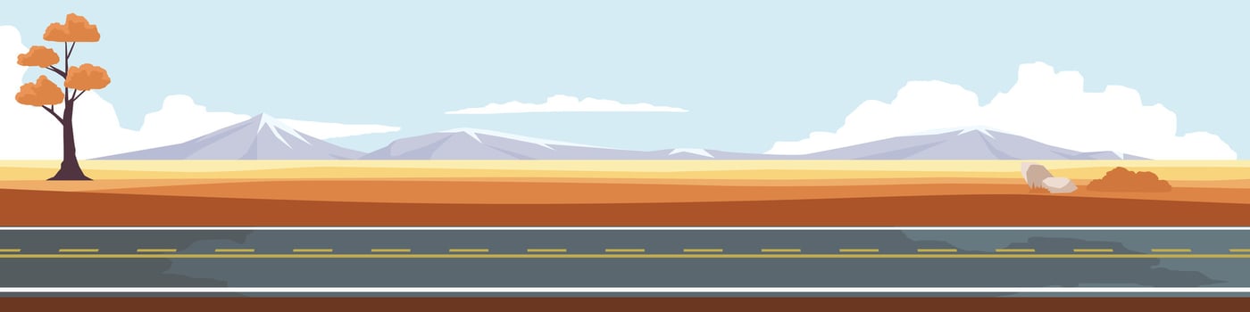 A solitary tree stands tall against a backdrop of vast evening grasslands. An asphalt road stretches into the distance, offering new horizons. A perfect fall day for a scenic drive. vector