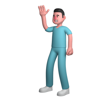 Male Nurse in Healthcare Action. A male nurse is standing waving his right hand, as if greeting. 3D Nursing Scene png