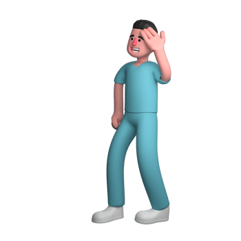 3D Medical Practitioner. A male nurse is standing with his left hand holding his head while his right hand is on his waist. Male Nurse png