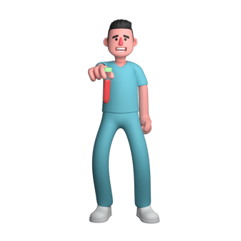 Male Nurse Professionalism in 3D. A male nurse is standing with his right hand carrying a test tube filled with red liquid. Healthcare Cartoon png