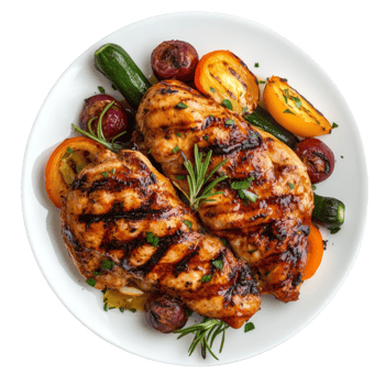plate of grilled chicken with vegetables transparent background png