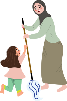 A woman and a child are sweeping the floor png