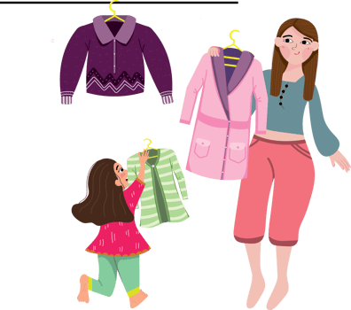 A woman and a little girl are looking at clothes png