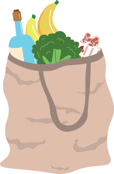 A grocery bag filled with food and drinks png