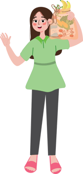 A woman holding a bag of food png
