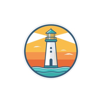 an illustration of a modern lighthouse circle emblem logo vector