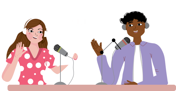 Podcast Recording with Two People Talking in Studio png