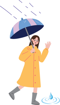 Girl Enjoying Rainfall with Colorful Umbrella png