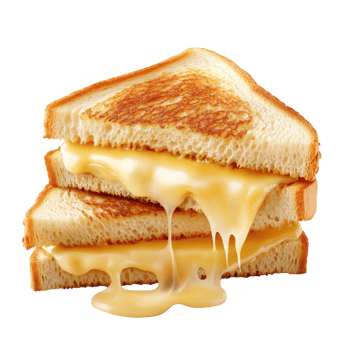 Delicious grilled cheese sandwich with melted cheese oozing between crispy toasted bread slices. png