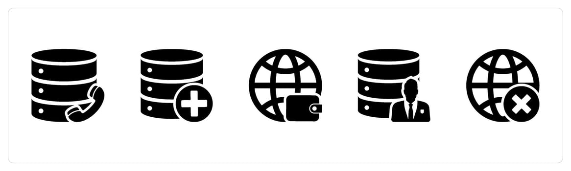 A set of 5 Internet icons as call server, add server, global wallet vector