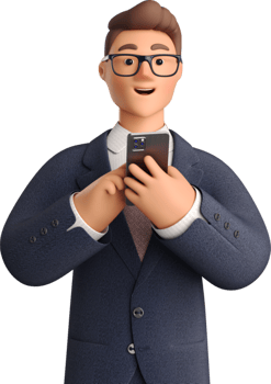 A cartoon man in a suit holding a cell phone png