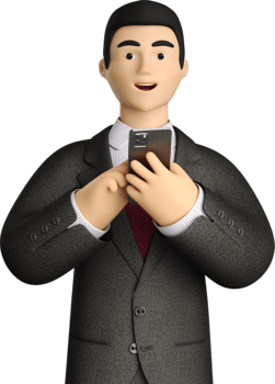 A cartoon man in a suit holding a cell phone png