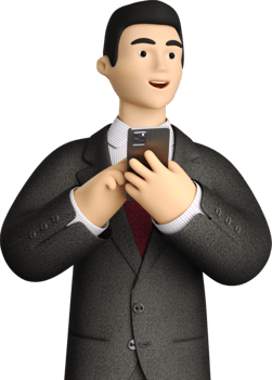 A cartoon man in a suit holding a cell phone png