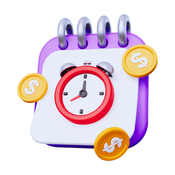 A calendar with a clock and money png