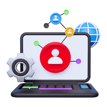 A laptop with a social network icon and a globe png