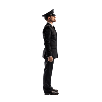 Airplane pilot in black uniform standing side view isolate on transparency background png