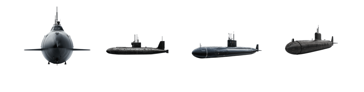 Submarine front view isolate on transparency background png