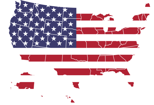 United states of america flag pattern on country map png