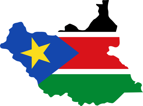 South Sudan flag pattern on country map png