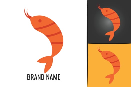 Red shrimp logo. Seafood prawn logotype. Fresh Shrimps sea food logo icon vector
