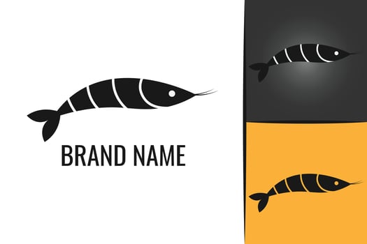 Red shrimp logo. Seafood prawn logotype. Fresh Shrimps sea food logo icon vector