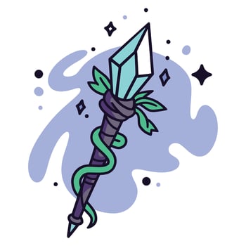 Enchanted Crystal Wand Wrapped in Mystic Vines Illustration vector