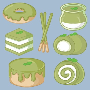 illustration of a set of matcha food design vector